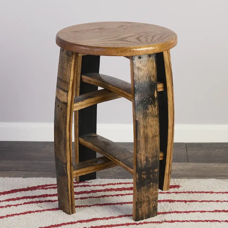 Bar Stool Charred Interior Round Oak Seat Industrial Bourbon Barrel