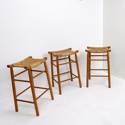 Bar Stool Concave Seat Honey Oak Backless Mid Century Modern