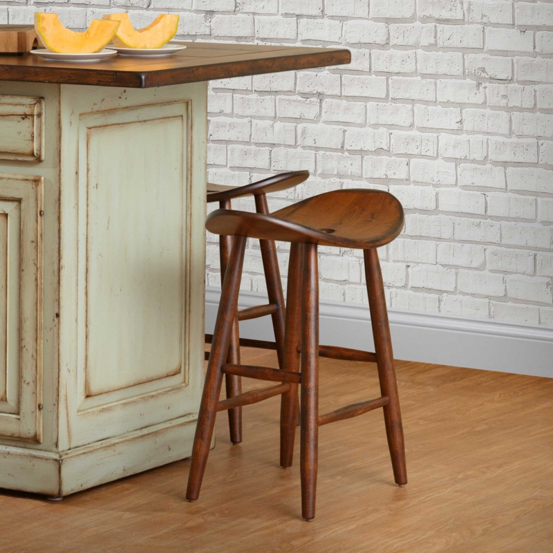 Bar Stool Contoured Design Backless Walnut Brown Rustic Wood Barstool