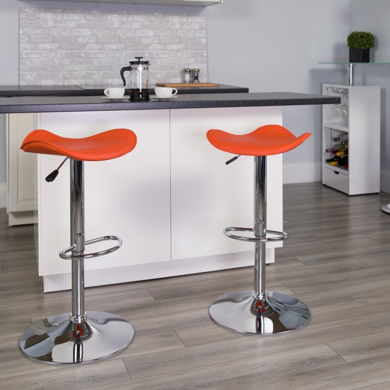 Bar Stool, Contoured Saddle Seat on Adjustable Chrome Pedestal