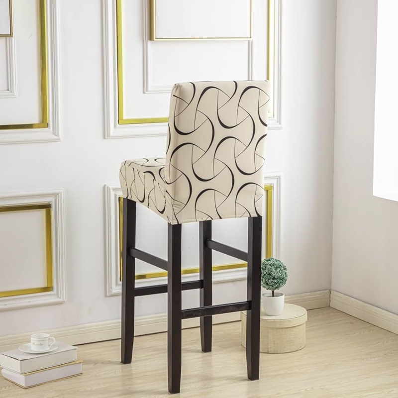 Bar Stool Cover Monochrome Geometric Pattern Stretch Fit High Back