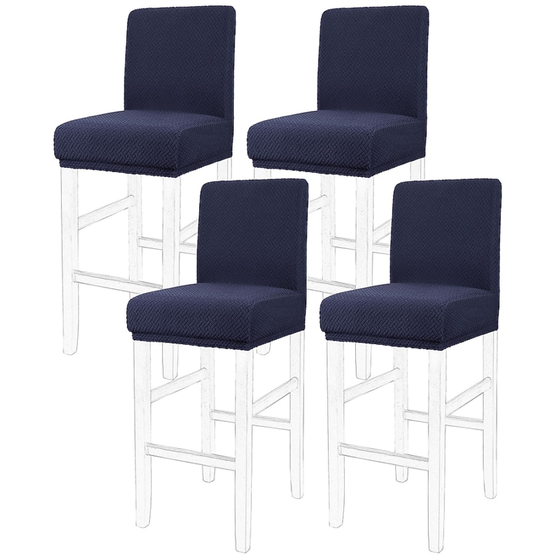 Bar Stool Covers Navy Blue Textured Waffle Weave Stretch Fit