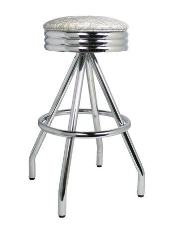 Bar Stool Cracked Ice Pattern Swivel Ribbed Apron Chrome Grey