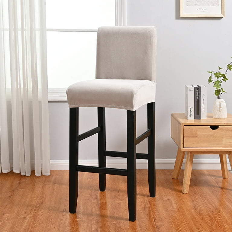Bar Stool Cream Velvet Texture Slipcover Modern Scandinavian