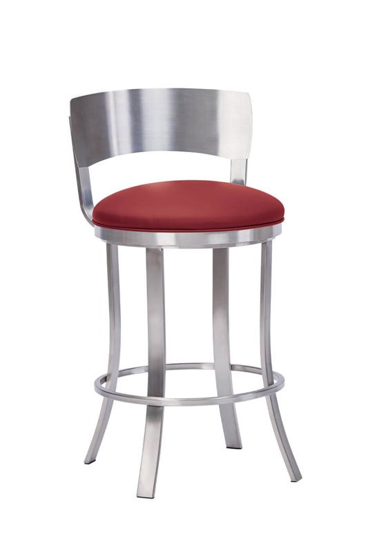Bar Stool Crimson Red Seat Brushed Stainless Steel Splayed Legs Swivel