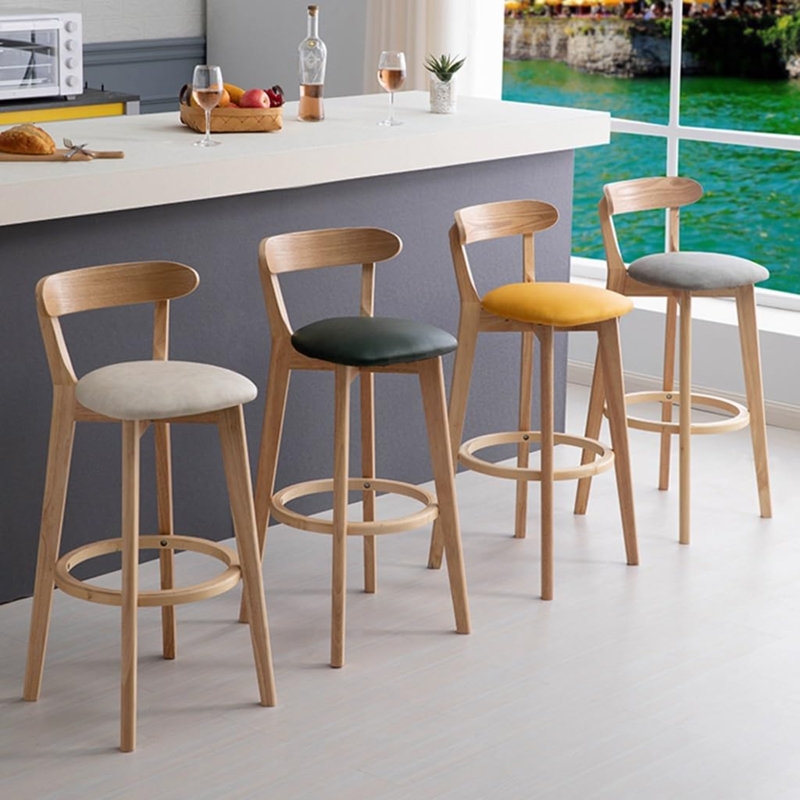 Bar Stool Curved Back Mixed Color Upholstery Circular Footrest