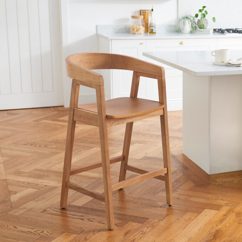 Bar Stool Curved Back Wood Stool Honey Brown