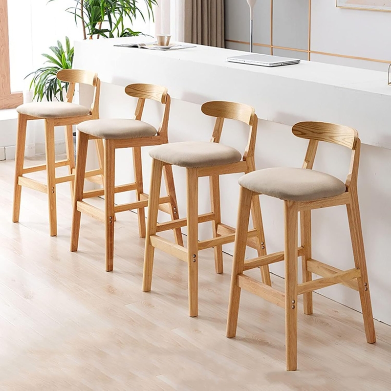 Bar Stool Curved Backrest Tapered Legs Light Wood Frame