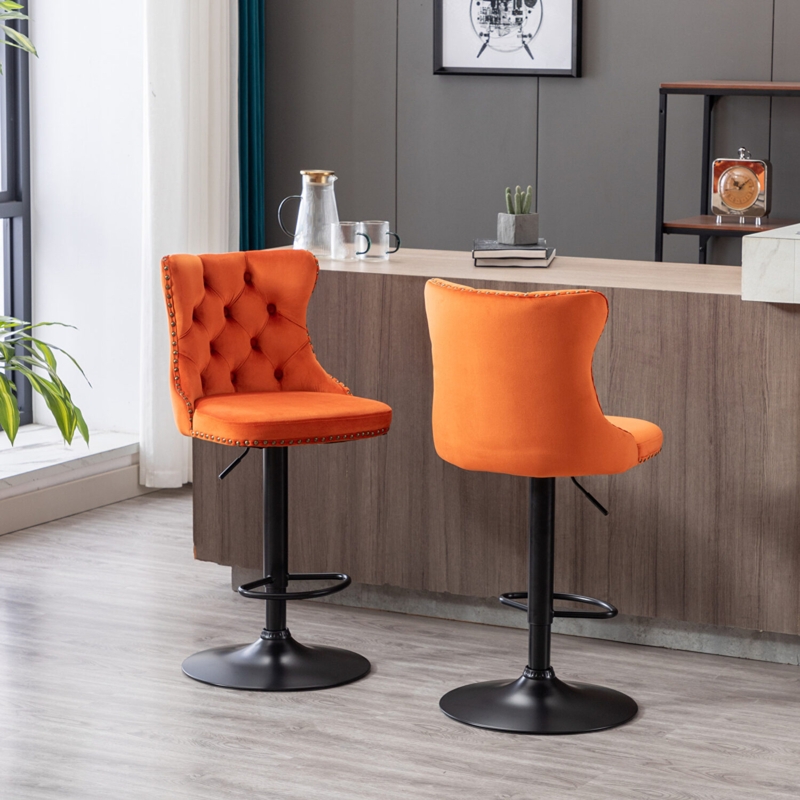 Bar Stool, Diamond Tufted Velvet on Matte Black Pedestal Base