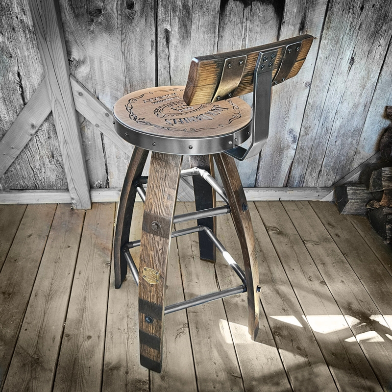 Bar Stool Engraved Branding Industrial Pipe Footrest Reclaimed Oak