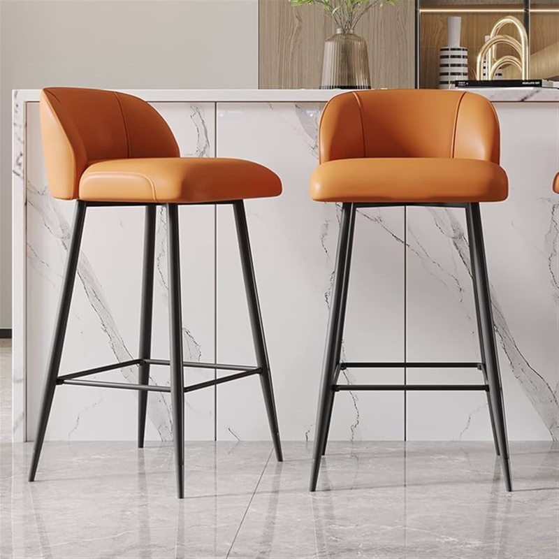 Bar Stool, Faux Leather Curved Back with Tapered Black Metal Legs