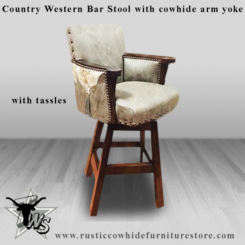 Bar Stool featuring Cowhide Arm Yoke and Hanging Tassel Fringe