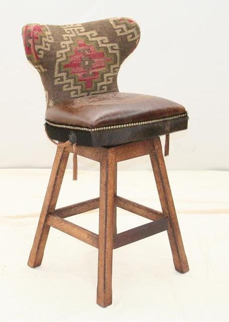 Bar Stool featuring Kilim Wingback Design with Fringe Tassels and Leather