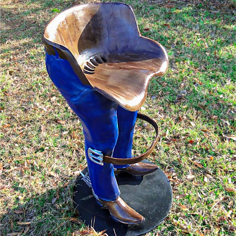 Bar Stool Figurative Denim Jean Sculpture with Belt Footrest