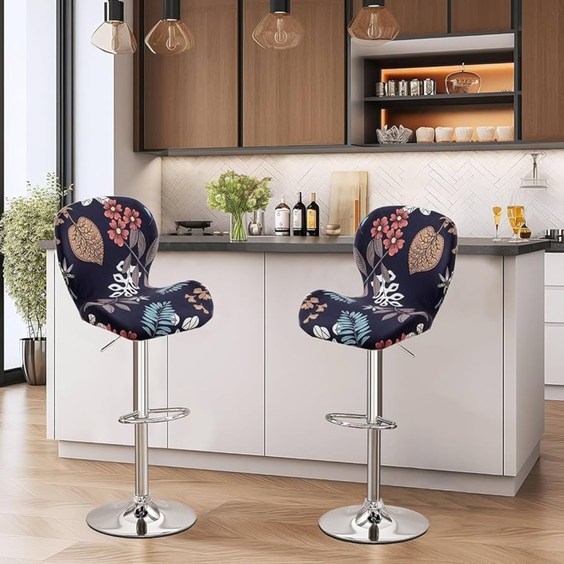 Bar Stool Floral Swivel Base Chrome Pedestal Curved Back