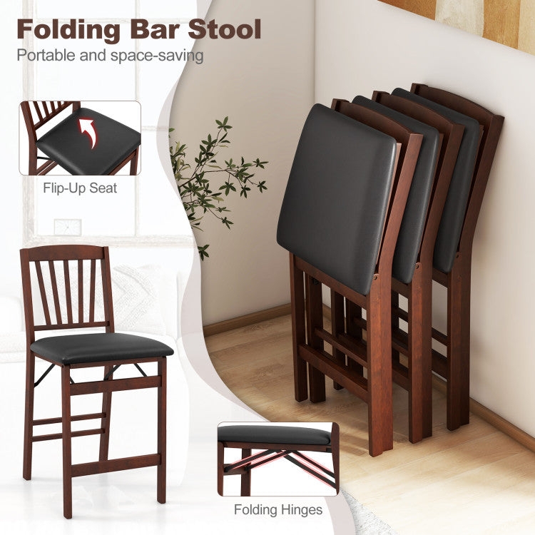 Bar Stool, Folding Walnut Frame with Slatted Backrest and Flip-Up Seat
