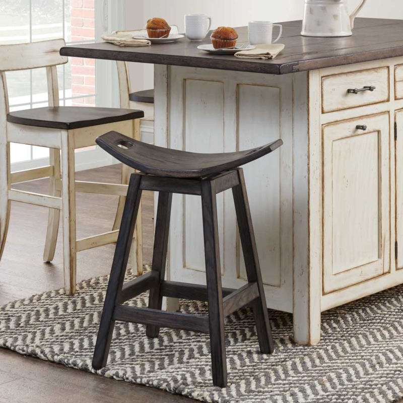 Bar Stool Footrest Stretchers Espresso Brown Handle Rustic Swivel Stool