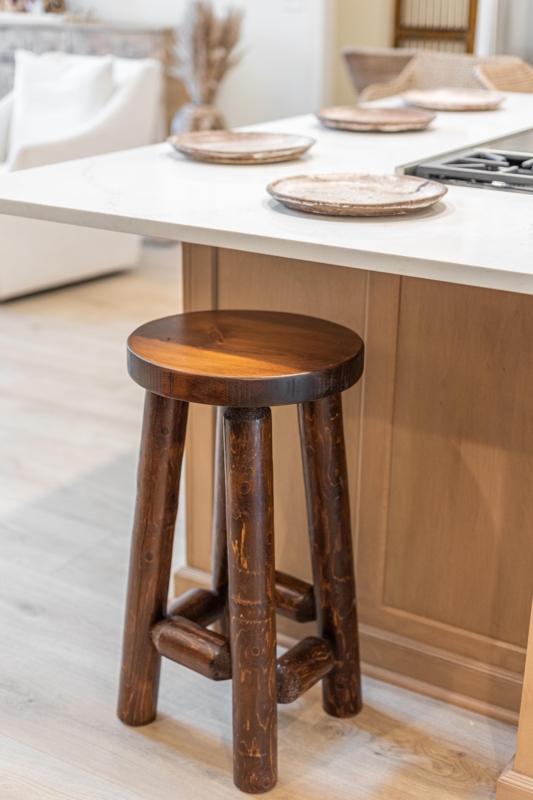 Bar Stool Glossy Dark Walnut Finish on Rustic Log Construction