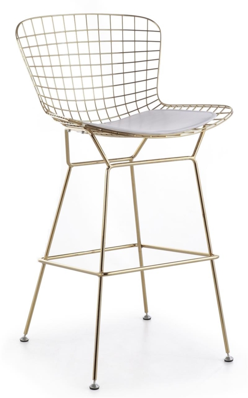 Bar Stool Gold Polished Wire Mesh Seat Pad Mid Century Modern