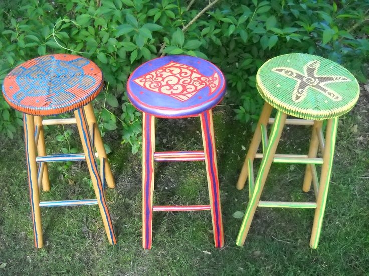 Bar Stool Hand-Painted Sea Creature Motifs with Colorful Legs