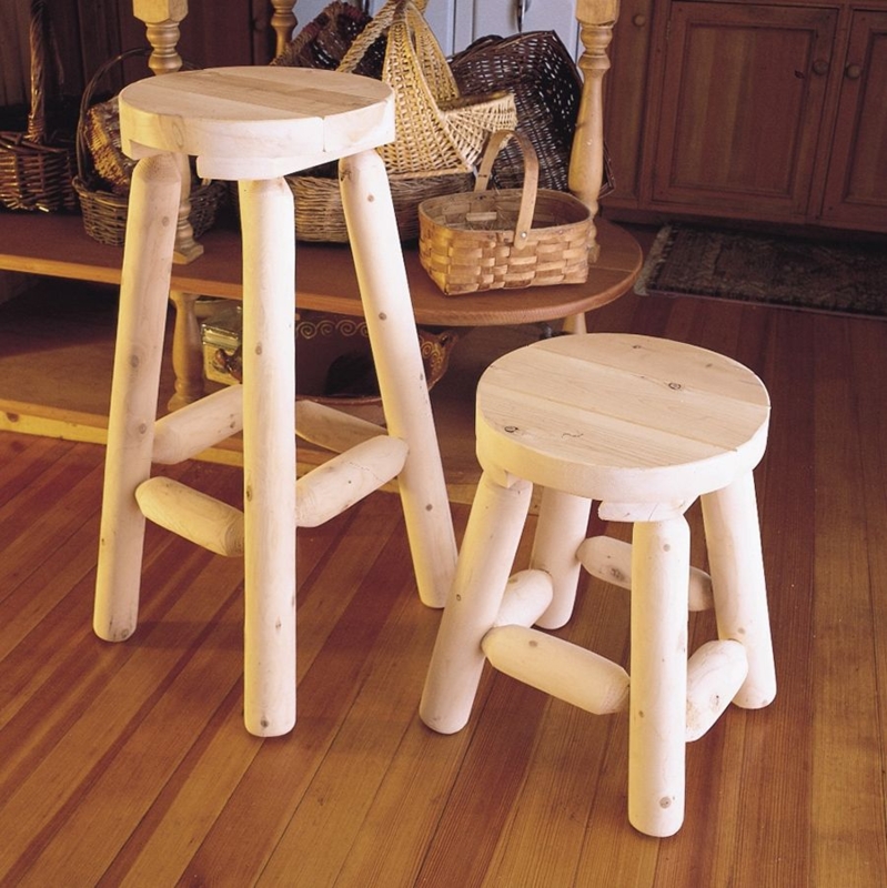 Bar Stool Handcrafted Cedar Log with Round Planked Wood Seat