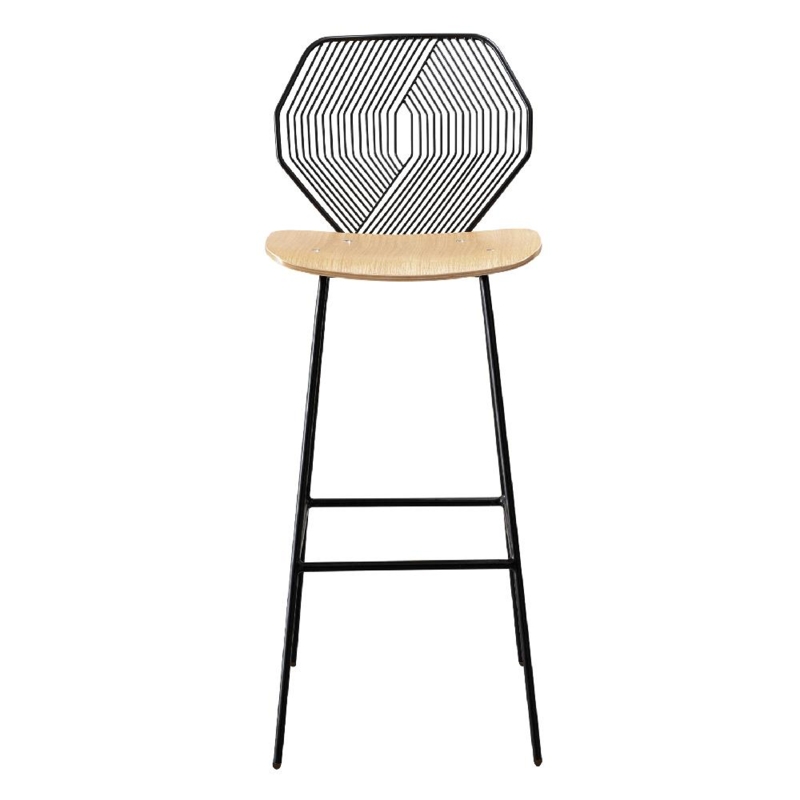 Bar Stool Hexagonal Wire Back Light Wood Seat Geometric Industrial