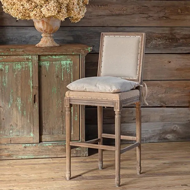 Bar Stool High Back Loose Cushion Nailhead Trim French Country