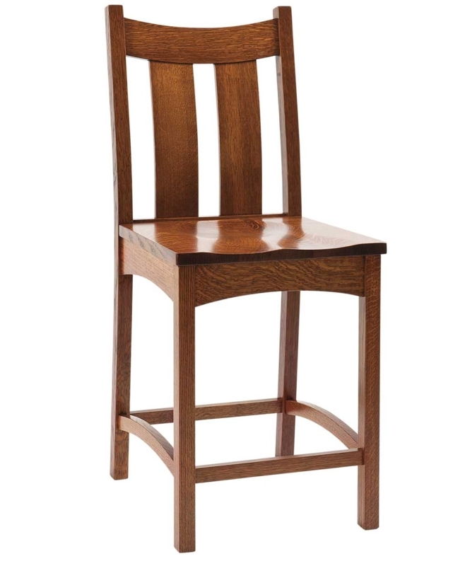 Bar Stool Honey Brown Slat Back Contoured Wood Seat
