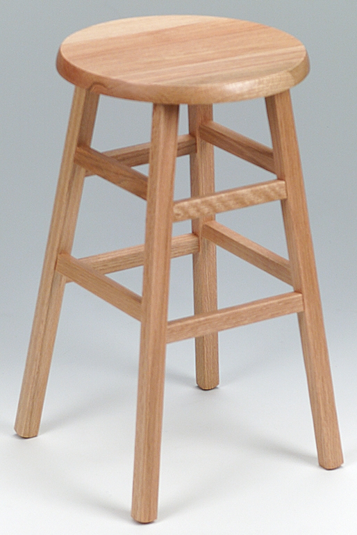 Bar Stool Honey Oak Wood Toned Double Stretchers Tapered Legs Satin