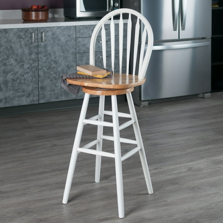 Bar Stool in White and Natural Two-Tone Finish, Arrow Back Windsor Stool.