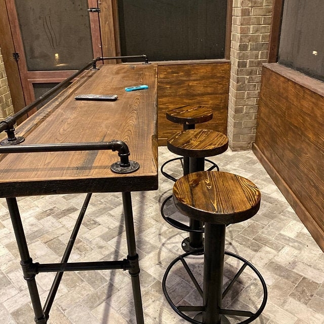 Bar Stool Industrial Bolt-Down Base Pipe Frame Round Seat