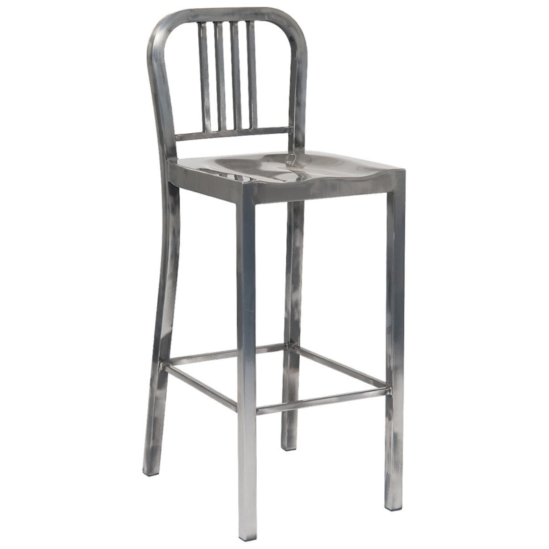Bar Stool Industrial Clear Coat Finish with Vertical Slat Back Metal