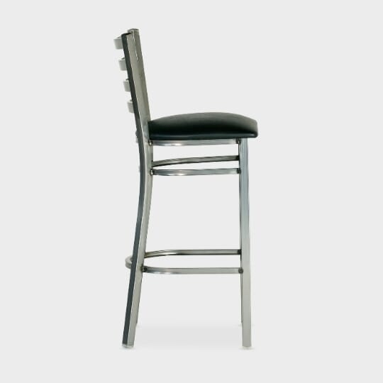 Bar Stool Industrial Ladderback Distressed Steel Clear Coat Black Seat