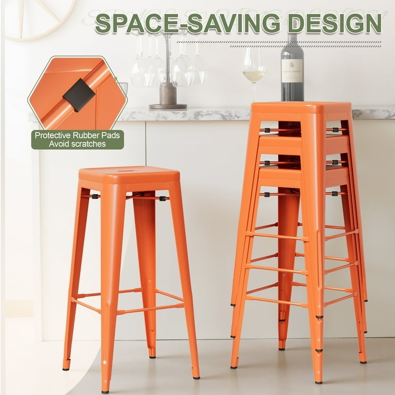 Bar Stool, Industrial Metal Stackable Frame for Indoor Outdoor Use