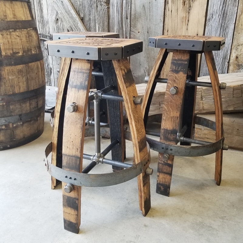 Bar Stool Industrial Pipe Support Octagonal Seat Rustic Man Cave