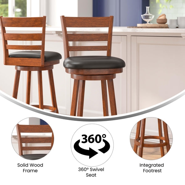 Bar Stool Ladderback Frame Antique Oak Finish Padded Swivel Seat