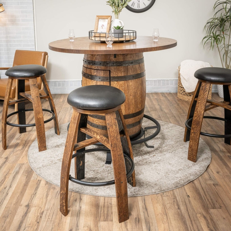 Bar Stool Leather Like Upholstery Swivel Seat Rustic Industrial Lounge
