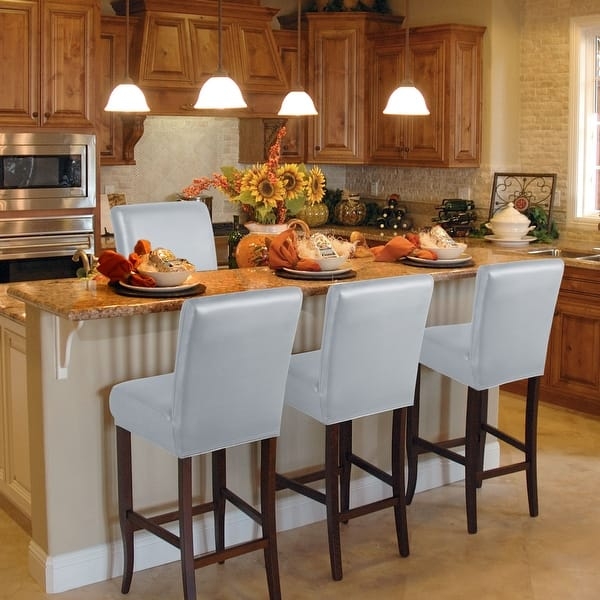 Bar Stool Light Gray Slipcovers Dark Wood Legs High Back