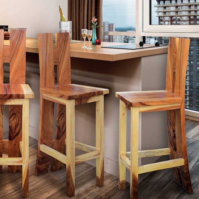 Bar Stool Live Edge Slab Backrest in Solid Tropical Hardwood