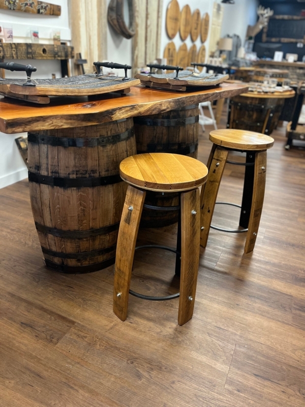 Bar Stool Live Edge Top Exposed Hardware Rustic Tasting Room Vibe
