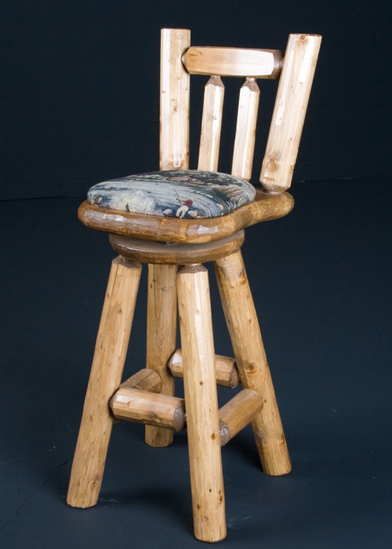 Bar Stool Log Swivel with Scenic Nature Tapestry Seat Cushion