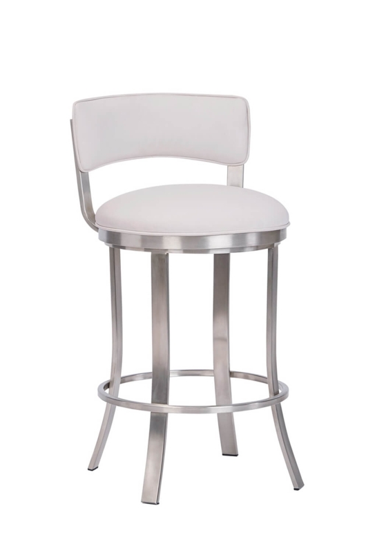 Bar Stool Low Back Contemporary Silver Frame Off-White Upholstered Seat