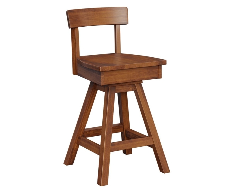 Bar Stool Low Back Swivel Walnut Brown Finish Tapered Legs Minimalist