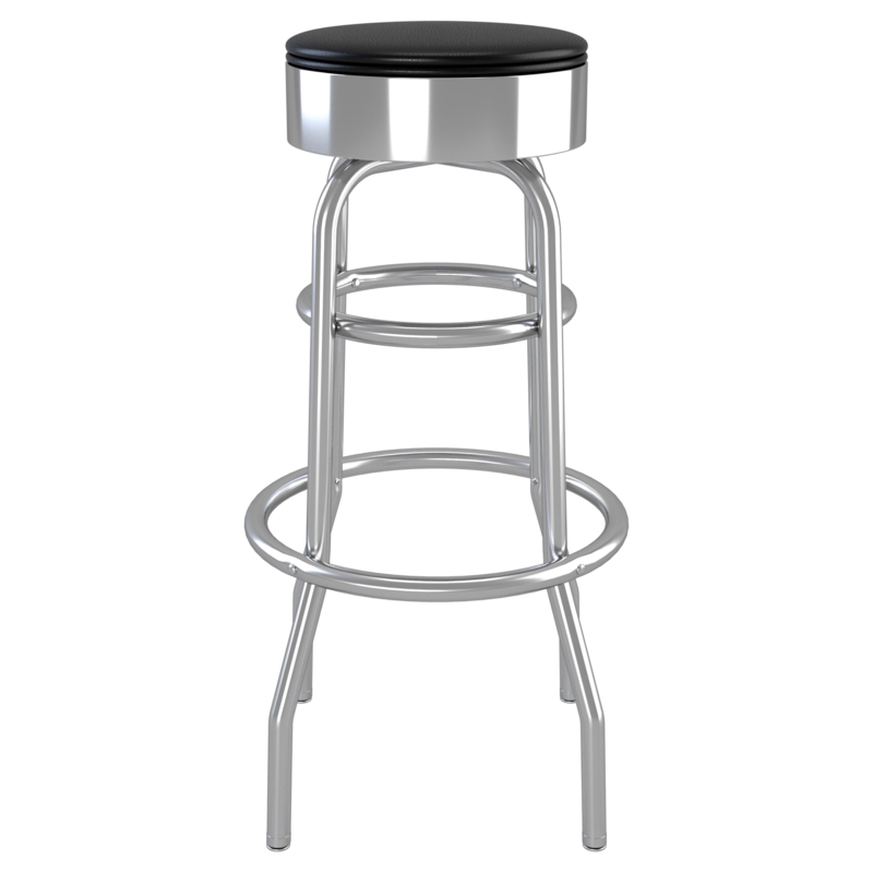 Bar Stool Matte Black Backless Swivel Double Footrest Chrome