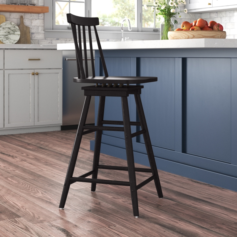 Bar Stool Matte Black Finish Spindle Back Swivel Modern Farmhouse