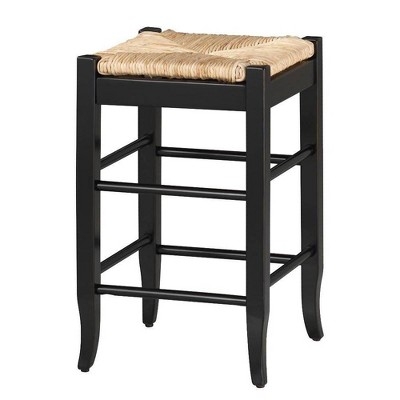 Bar Stool Matte Black Hardwood Flared Legs Backless Rush Seat Rustic