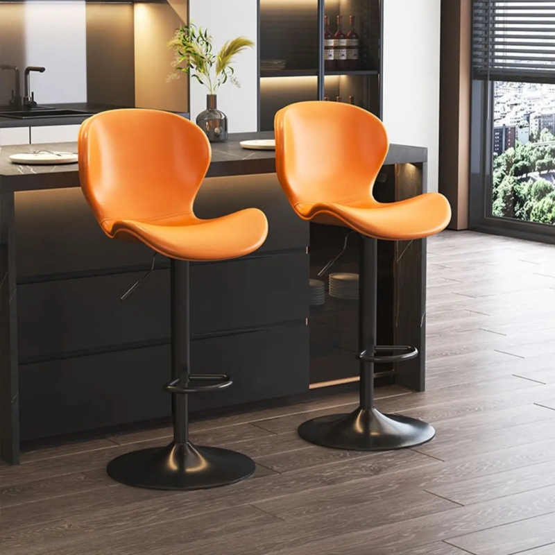 Bar Stool, Matte Black Pedestal Base with Adjustable Saddle Seat