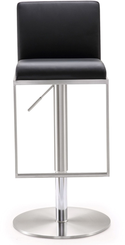 Bar Stool Matte Black Seat Brushed Silver Pedestal Square Frame Footrest