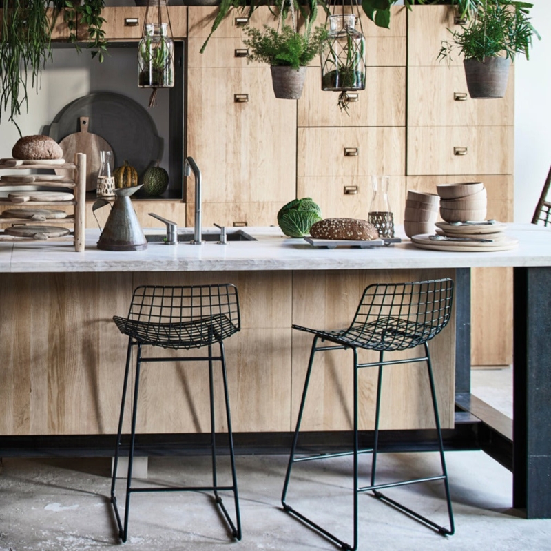 Bar Stool Matte Black Sled Base Industrial Wire Grid Seat