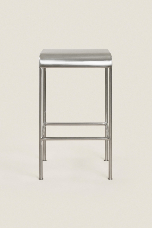 Bar Stool Matte Silver Steel Backless Minimalist Industrial Curved Seat